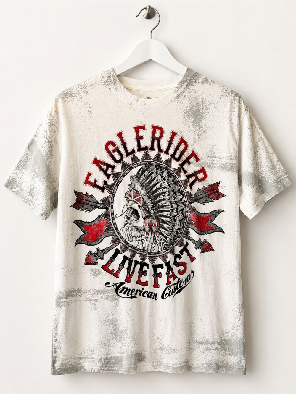 Affliction White Graphic Tee with Red and Gray Accents
